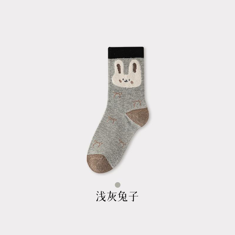 Vintage Cartoon Socks Thickened Mid-Leg Socks Cotton Sweat-Wicking Breathable Hemifleece Jacquard Cute And Versatile