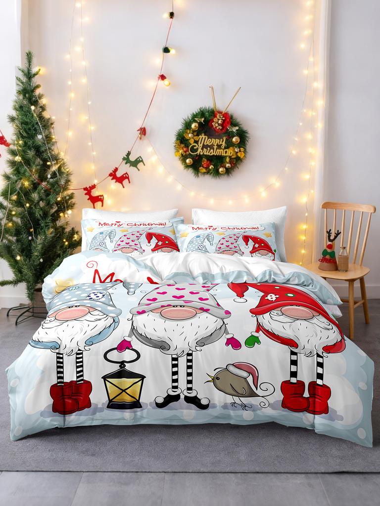 Comforter 3Pcs/Set Christmas Reindeer Snowman Bedding Set Includes 1 And 2 S Soft And Skin-Friendly