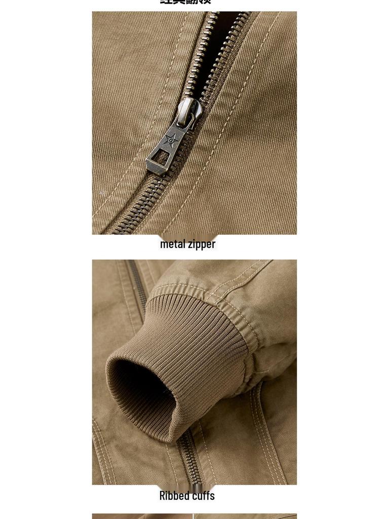 2024 Men's Casual 95% Cotton High Collar Pilot Jacket for Spring & Autumn