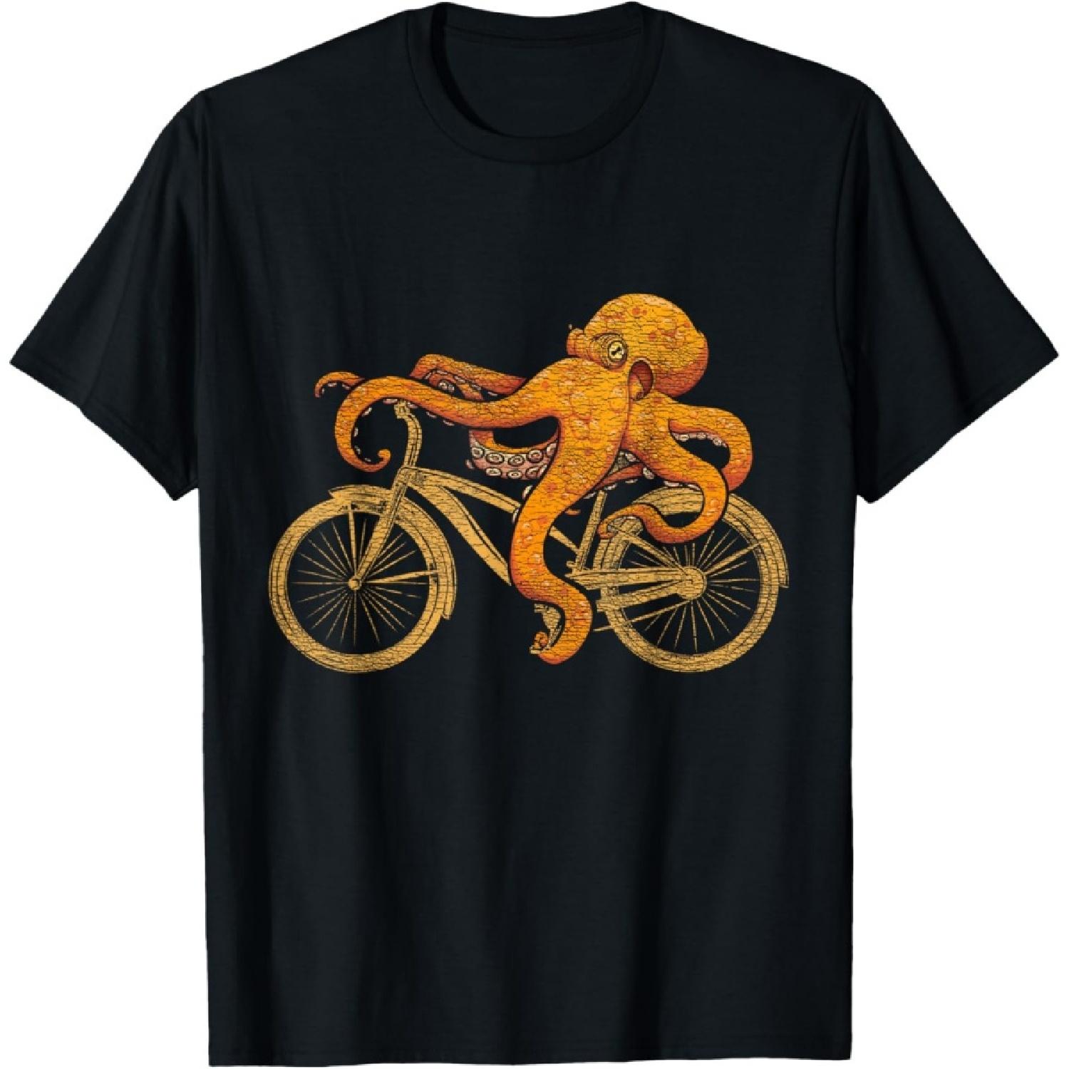 Octopus Riding Bicycle Octopus T-Shirt S