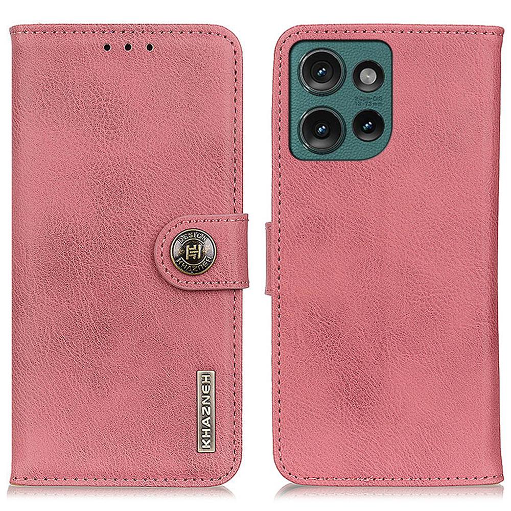 

KHAZNEH For Motorola Edge 50 Neo 5G/Moto S50 5G/Thinkphone 25 5G Wallet Case Cowhide Texture Leather Flip Phone Cover Pink