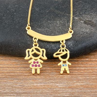 

Nidin Exquisite Gold Plated Mom Daughter Necklace Girl Boy Pendant Chain Choker Cubic Zirconia Jewelry Mother s Day Gift
