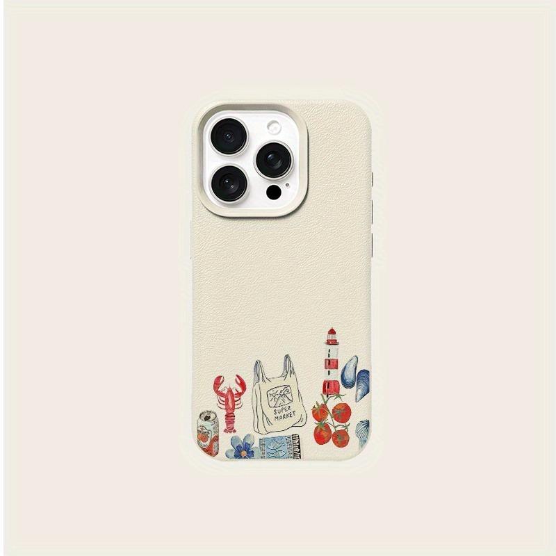 A Creative Tomato Flower Collage Print Lychee Texture Phone Case, Suitable for iPhone 17, 16, 15, Plus, Pro, Max Series Phones - Can Be Used as a Gift