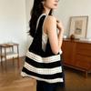Fashion Hollow Out Stripe Crocheted Tote Bag Woven Fabric Bohemian Style Beach Tote Bag Handmade Summer Vacation Bag For Women