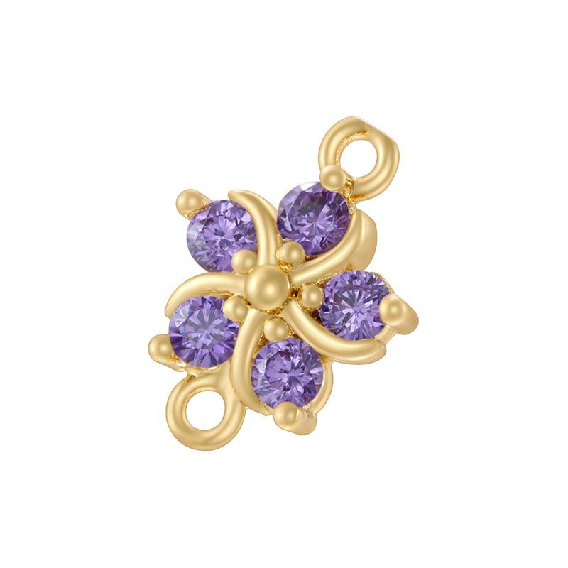 Temperament Light Luxury Copper Inlaid With Colored Diamonds Five-Petal Flower Hand Brand Personalized Diy Bracelet Necklace Flower Petal Connector