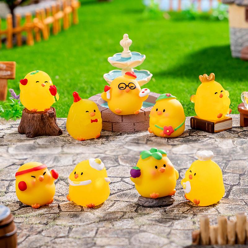 Cartoon Cute Noctilucent Yellow Chicken Ornaments Creative Resin Crafts Creative Cartoon Animal Model Decoration Accessories