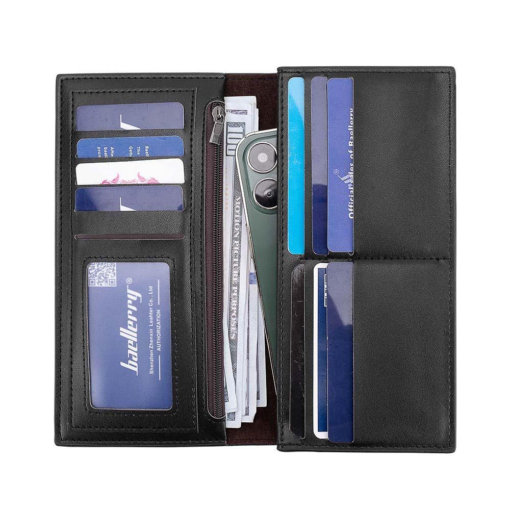 Baellerry Men's Billfold RFID Long Wallet Card Holder with Multiple Card Slots Fashion Suit Bag Patchwork Coin Purse