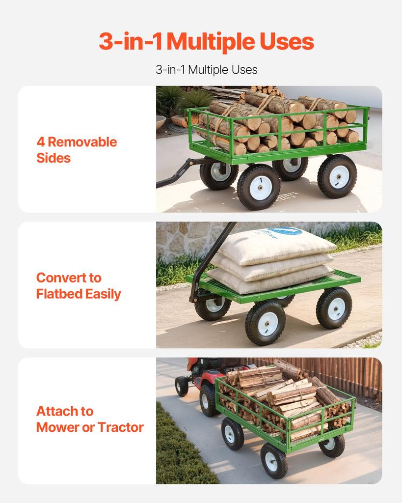 VEVOR Steel Garden Cart, 544 Kg Heavy Duty Pullable Garden Wagon Yard Cart