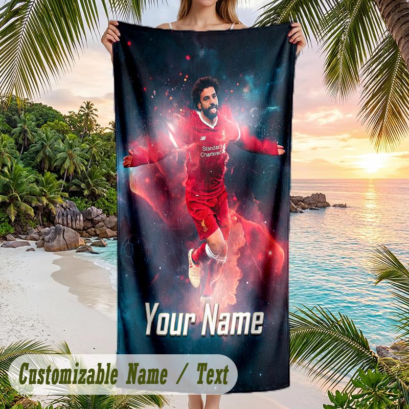 Strandtuch Mohamed Salah Druck Benutzerdefinierter Name Text Weiches Handtuch für Schwimmbad