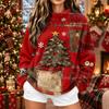 Sudadera de franela informal para mujer con estampado navideño, manga larga y cuello alto, para las fiestas