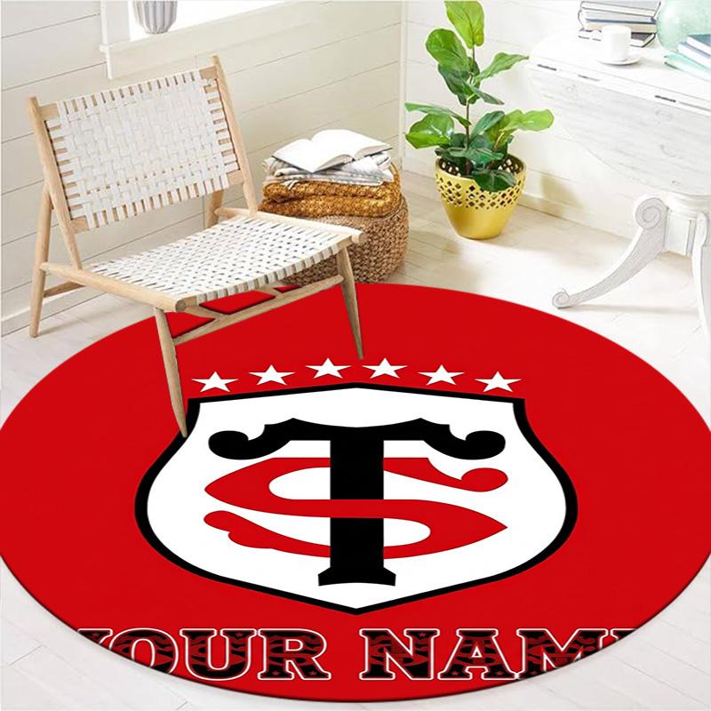 Stade Toulouse Crest Custom Name Round Area Rug Carpet Rug For Living Room Bedroom Sofa Playroom Decor Nonslip Floor Mat