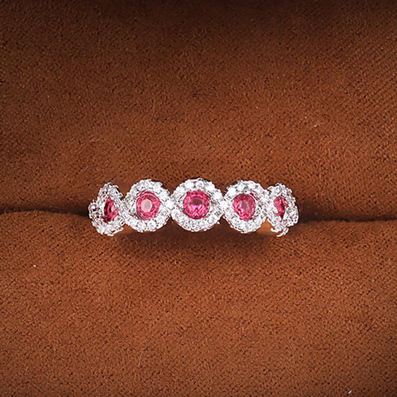 Hot Sale Classic Interweave Stamp Silver Color Inlaid Garnet Red Zircon Flower Shape Ladies Banquet Ring Whole Sale