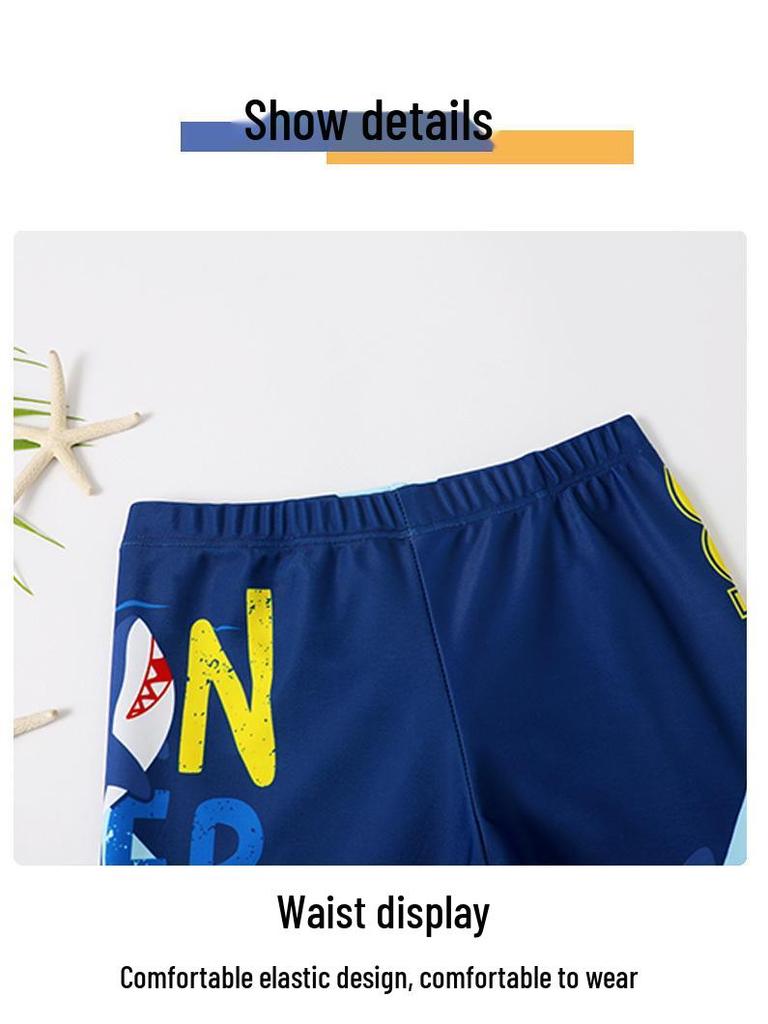 New Cute Shark Toddler Boys' Swimsuit Set with Quick-Dry Shorts, Short Sleeves, Sunscreen, and Swim Cap