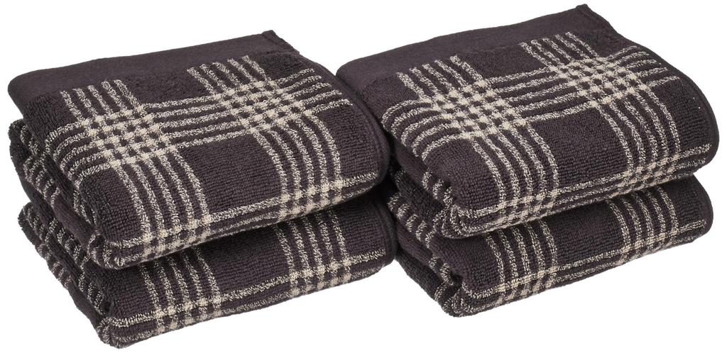 MUJI Fluffy Pile Face Towel Dark Brown Check Set 34 x 85cm Soft 83431952 (Patterned) 4-Piece