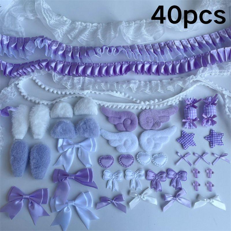DIY Plush Ribbon La Trim Handmade Material Kit Angel Wings Plush Bunny Ears Bow Heart Star Handmade Colorful Material Pack Set