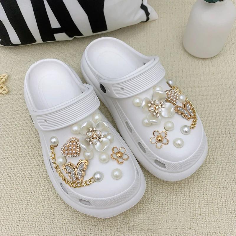 New Fashion Pearl Butterfly Flower Shoe Buckle Children Ladies Cute Cave Shoes Accessories Removable Shoe Buckle Set Hot Sale