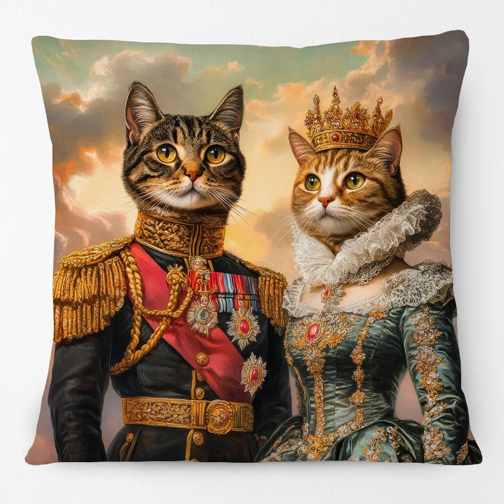 European Vintage Retro Royal Dogs Cats Pets Doodle Print Decorative Sofa Throw Pillow Case Cushion Cover