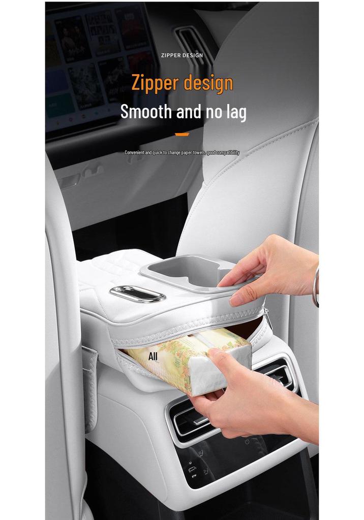 Zunjie S800 Armrest Box Pad with Tissue Box, Cup Holder, and Storage Bag for Car Interior Accessories.