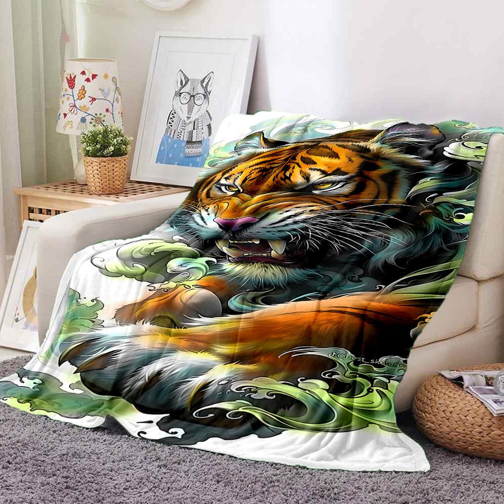 1PC Tiger Illustration Art Blanket - Soft Warm All-Season Throw for Sofa, Bed, Car, Office, Throw For Sofa Yy250916103