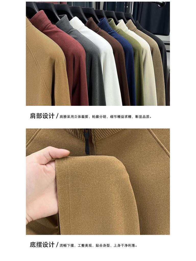 Men's Double-Sided German Fleece Hoodie with Half-High Collar, Zipper, Autumn/Winter Fashionable Outerwear.