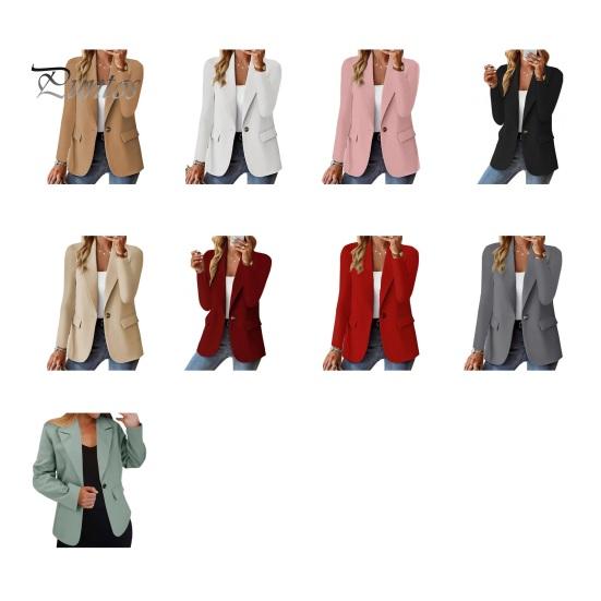 Fall Coat For Women Suit Lapel Long Sleeve Single Button Jacket Casual with Flap Pockets Solid Color Work Office Business Outerwear Versatile