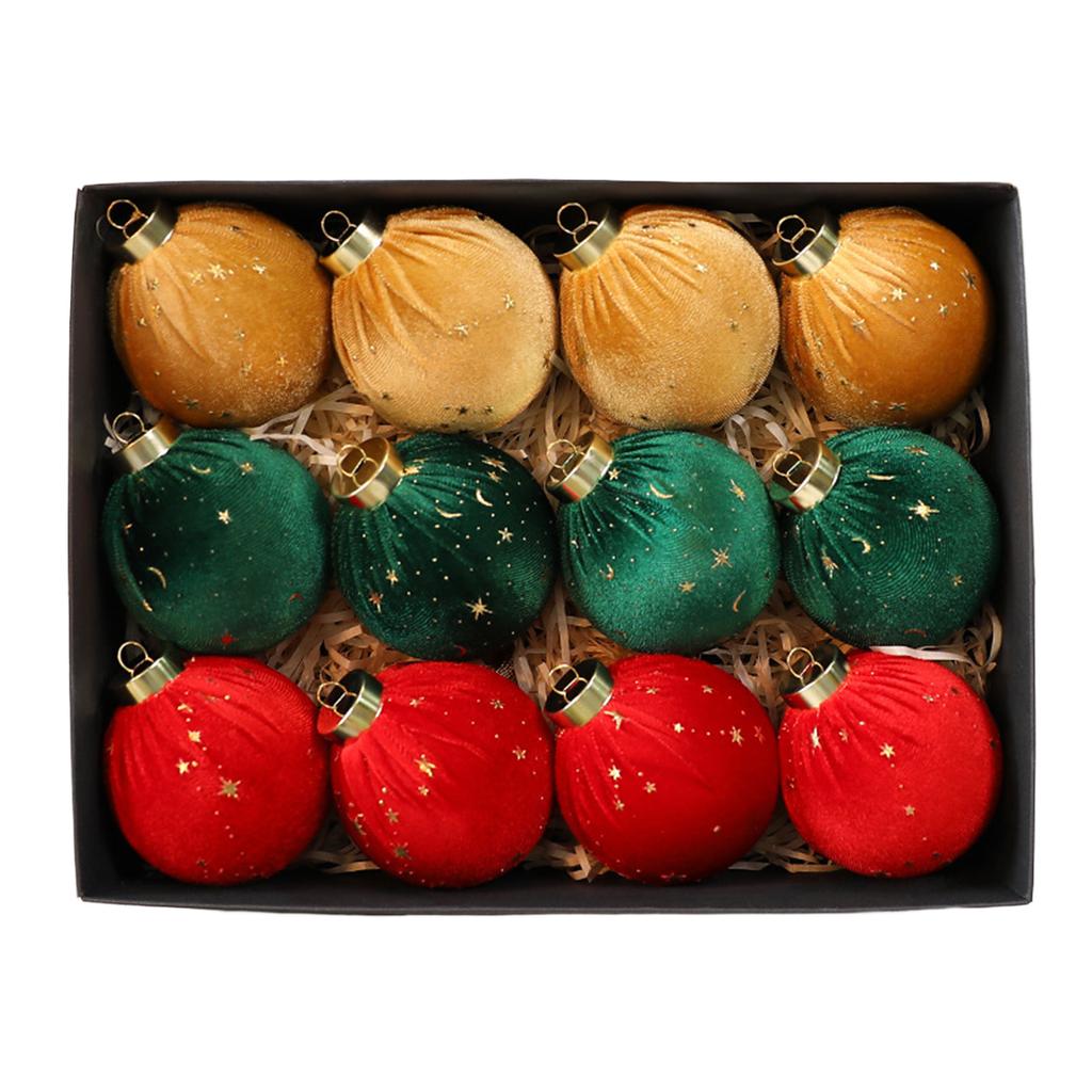 12 PC Christmas Balls 8cm Star Velvet Balls Christmas Decorations