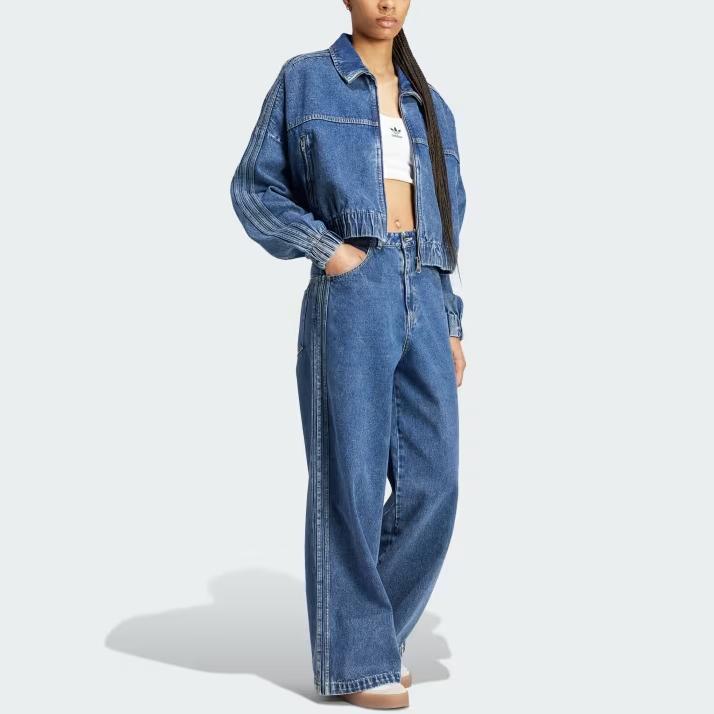 Adidas Originals Premium Essentials Track Top Soft Loose Denim Jacket Women Jacket Light-Blue IW5762