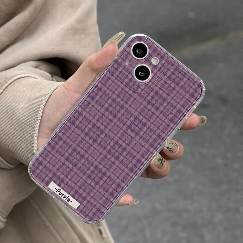 ins Purple plaid iPhone17Promax mobile phone case niche application Apple 16Pro space case 15 simple