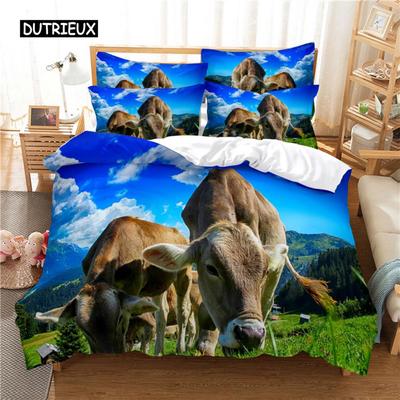 Juego de Cama Vaca Cielo Azul Juego de Funda Nórdica Juego de Cama 3d Impresión Digital Ropa de Cama Tamaño Queen Diseño de Moda