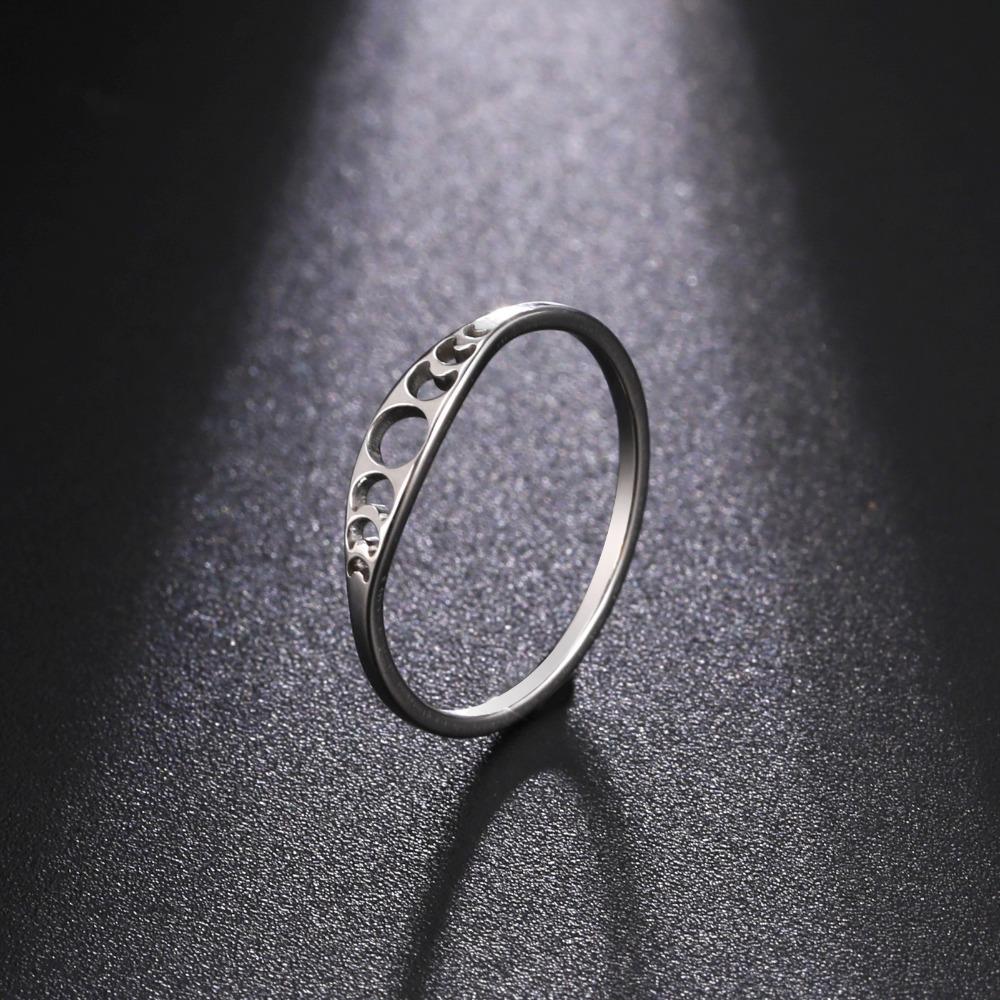 Personality Stainless Steel Moon Phase Couple Rings for Men Women Hollow Star Moon Sun Stacking Finger Ring Celestial Jewelry