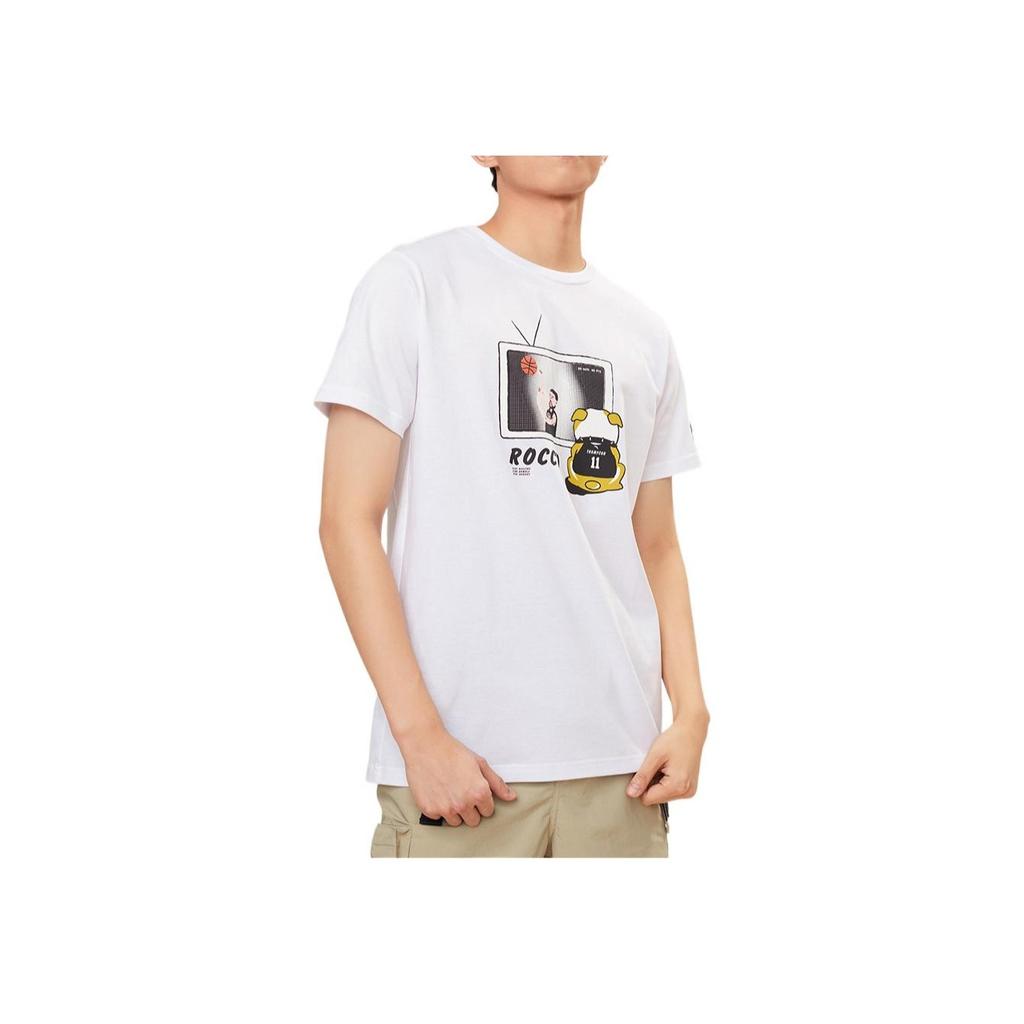 Anta Pure Color Pattern Print Round Neck Short Sleeve Fitted Straight T-Shirt Men Tops White 152221114-1