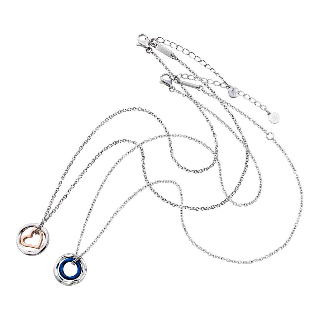 Pair Necklace Allergy Free Surgical Stainless Steel Mobius [White Clover] 4SUP069GO&4SUP069BL