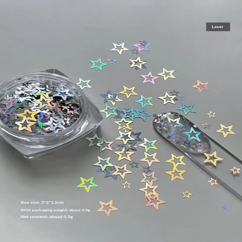 Mini Sparkling Hollowed-Out Pentagram Nail Glitter Nail Art Accessories Glitter Powder Sequin Art Decorations Manicure Tool