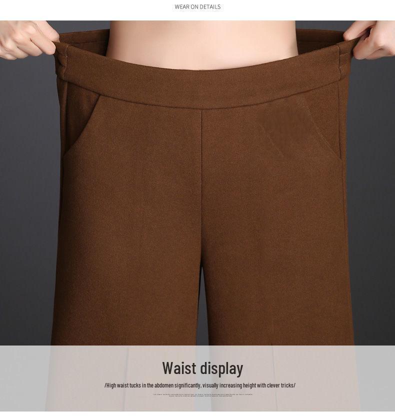 Women's High-Waisted Wool Wide-Leg Pants, Autumn/Winter Flare, Loose-Fit, Nine-Tenths Length.