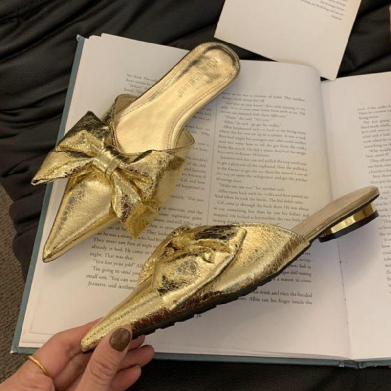 Fashion Spring New Flat Sandals for Women Fashion Pointed Head Shallow Mouth Butterfly Knot Soft Sole Anti-slip Wear-resistant Slippers