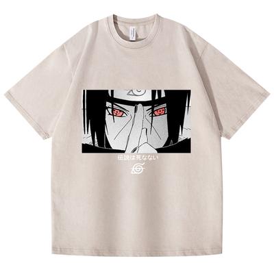 Retro Washed Vintage Hot Anime T-Shirt aus reiner Baumwolle mit kurzen Ärmeln für Männer und Frauen mit lockeren kurzen Ärmeln