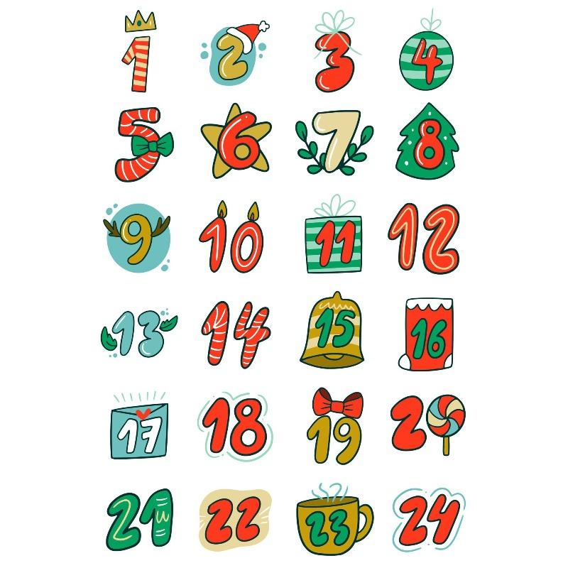 1sheet Merry Christmas Stickers Advent Calendar Number Sticker Handmade Cookie Candy Gift Seal Label Paper Sticker