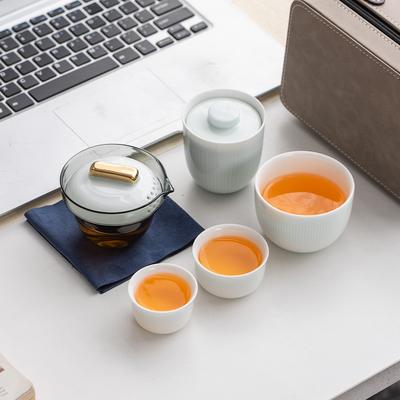 Hochwertiger Rinderfett-Jaspis Reise tragbarer Expressbecher, ein Topf und drei Tassen Kung Fu Tee Set, Teekannen-Begleiter Geschenk