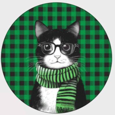 

Christmas Cat Round Rug with Plaid Design, Xmas Themed Mat for Cats Room, Festive New Year Home Decor Gift Idea Diameter 100cm