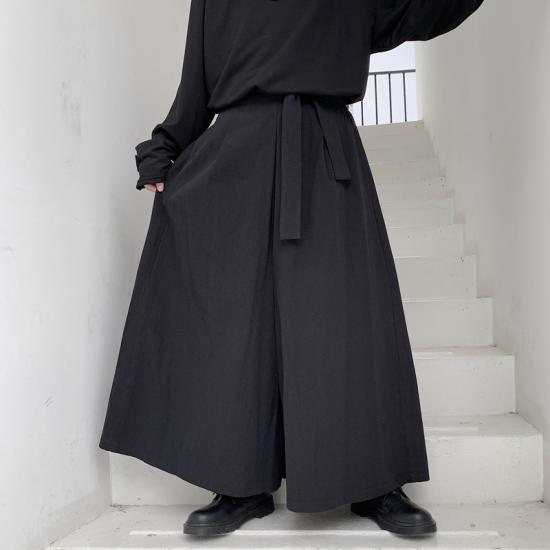 Mens Loose Wide Leg Hakama Pants Harajuku Japanese Samurai Kimono Pants Chinese Style Hanfu Tang Kendo Uniforms Casual Pants