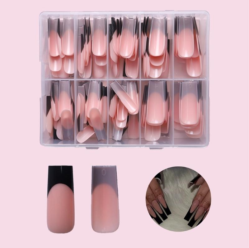 360x Artificial Nails French Black Tip False Nails Full Cover Stick on Nail Press On Nail False Nails Manicures Supplies