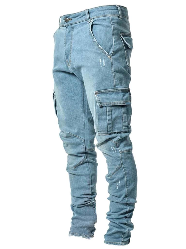 European and American Men's Ripped Badge Skinny Jeans