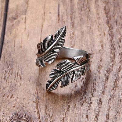 Chao Domineering Feather Ring, Retro Men's and Women's Tail Rings, Leaf Simple Fashion Trend Brand
