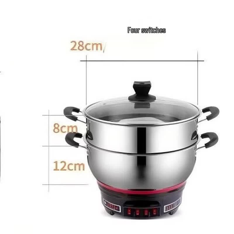 Wutuo 304 Stainless Steel Multi-Function Electric Cooking Pot with Dual Steamer