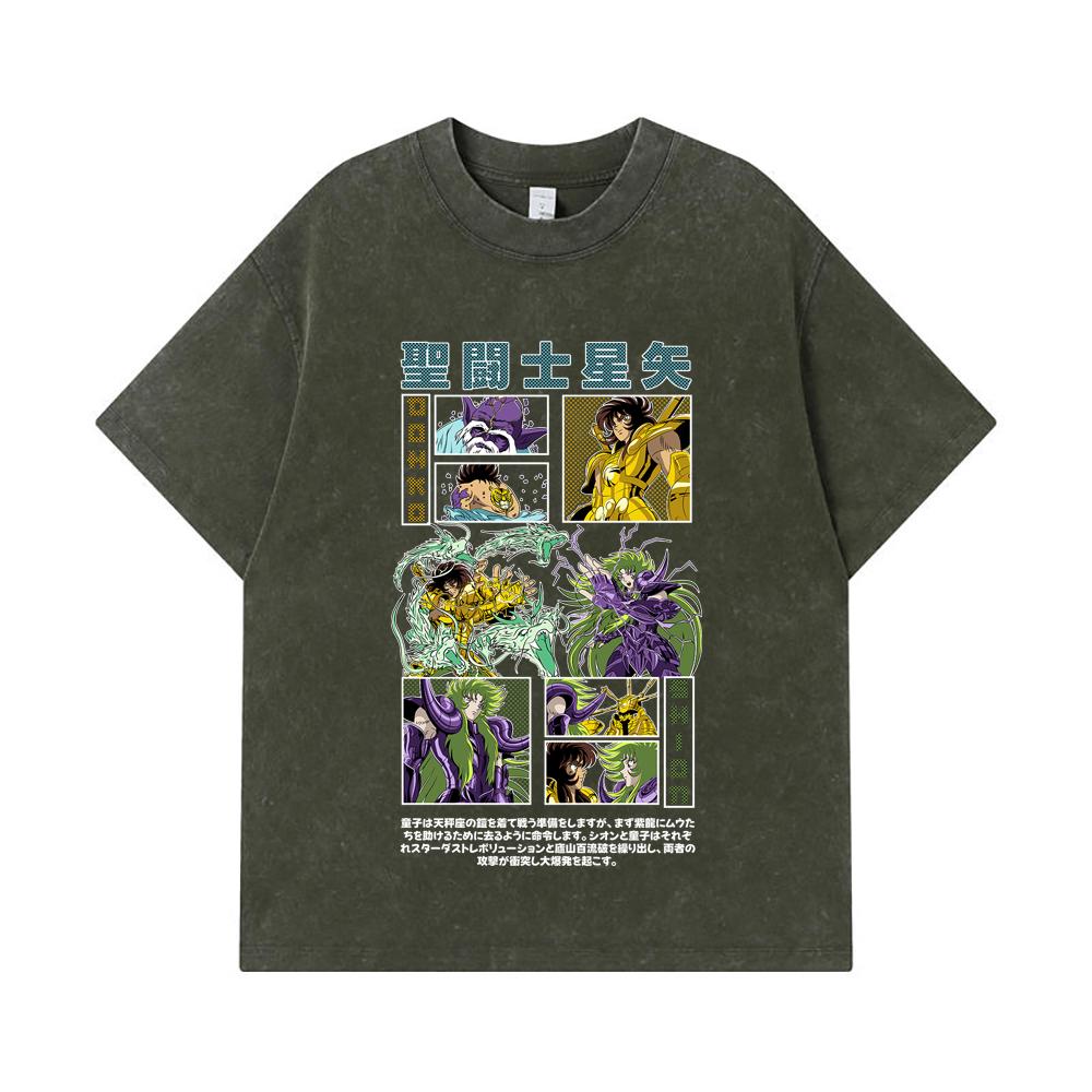 275 GSM Washed T-shirts 100% Cotton Saint Seiya V5 Dohko Shion Print Unisex Heavy Cotton T Shirt