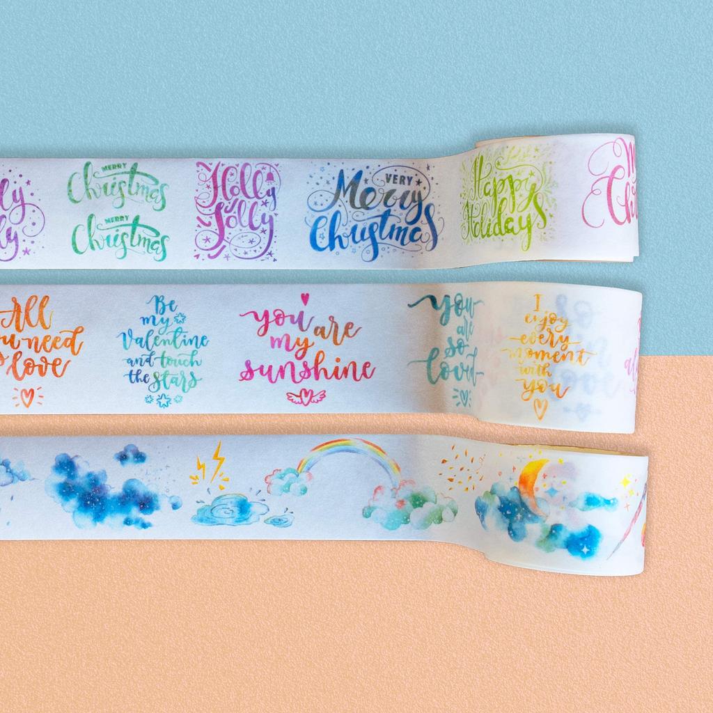 Navy Peony Holiday Love Greetings and Weather Washi Tape of 37mm x Cute Wide Decorative Tape for and Scrapbooks (Set 3, 5m) Waterproof, Watercolor,