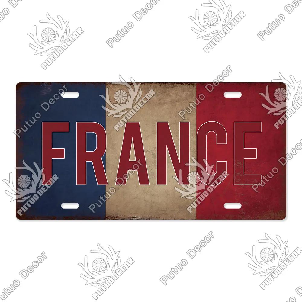 Putuo Decor National Flag Metal Sign Licenses Plate Plaque Metal Vintage for Garage Bar Pub Living Room Kitchen Wall Decoration