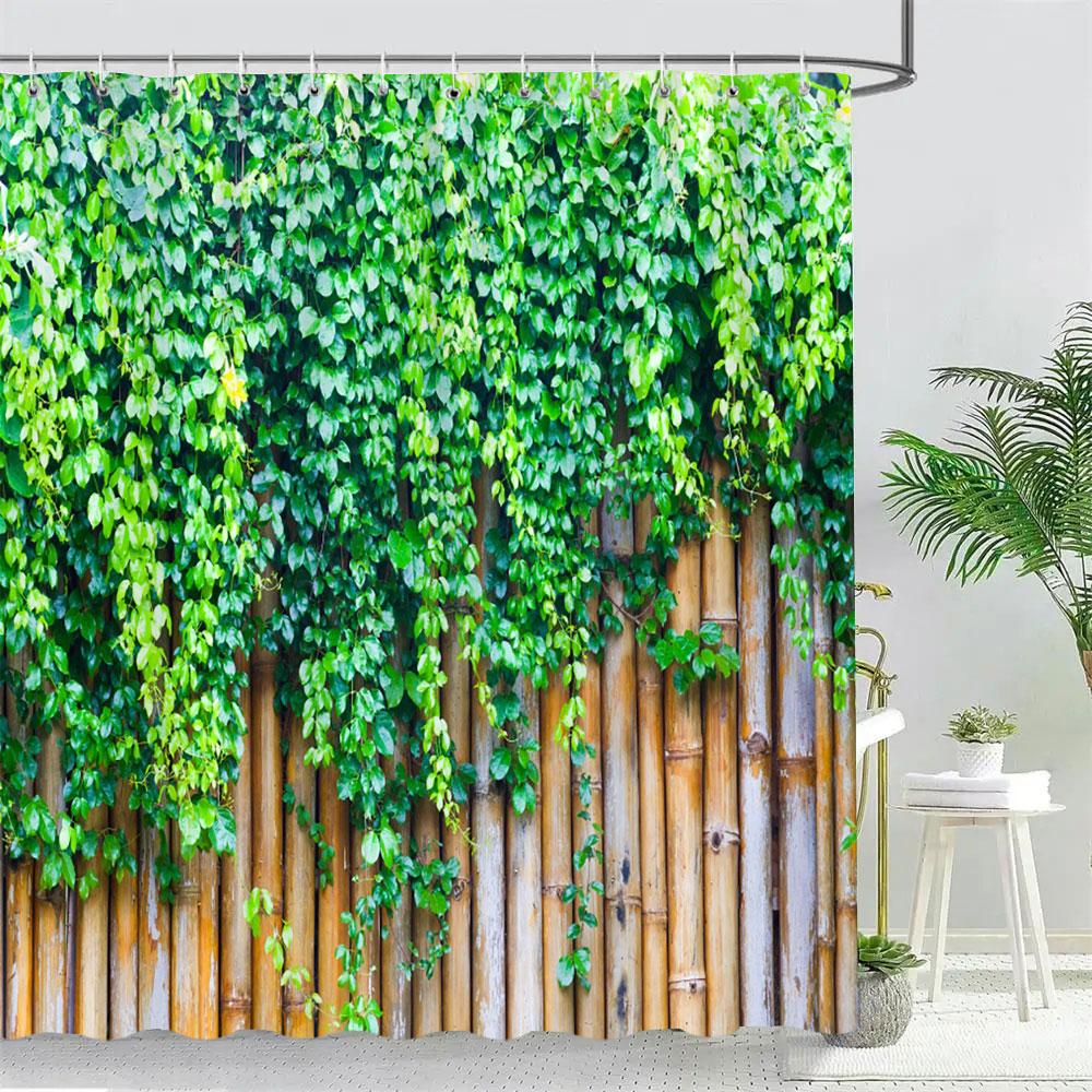 

Vine Green Leaves Shower Curtain Vintage Wall Ivy Leaf Garden Plant Bath Curtains Set Polyester Fabric Bathroom Decor With Hooks W60H190(CM)-1 Pcs