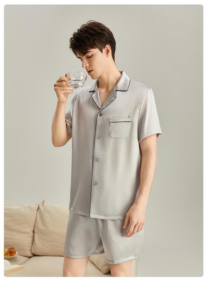 6A Grad 19 Momme Maulbeerseide Herren Kurzarm Oberteil & Shorts Pyjama - Schwer, Luxuriöse Sommer Homewear
