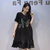 Simple Style Short-sleeved Summer Dress for Women, Loose and Comfortable with Ruffled Lace and Sequin Patching, Suitable for Formal Evening Wear.
